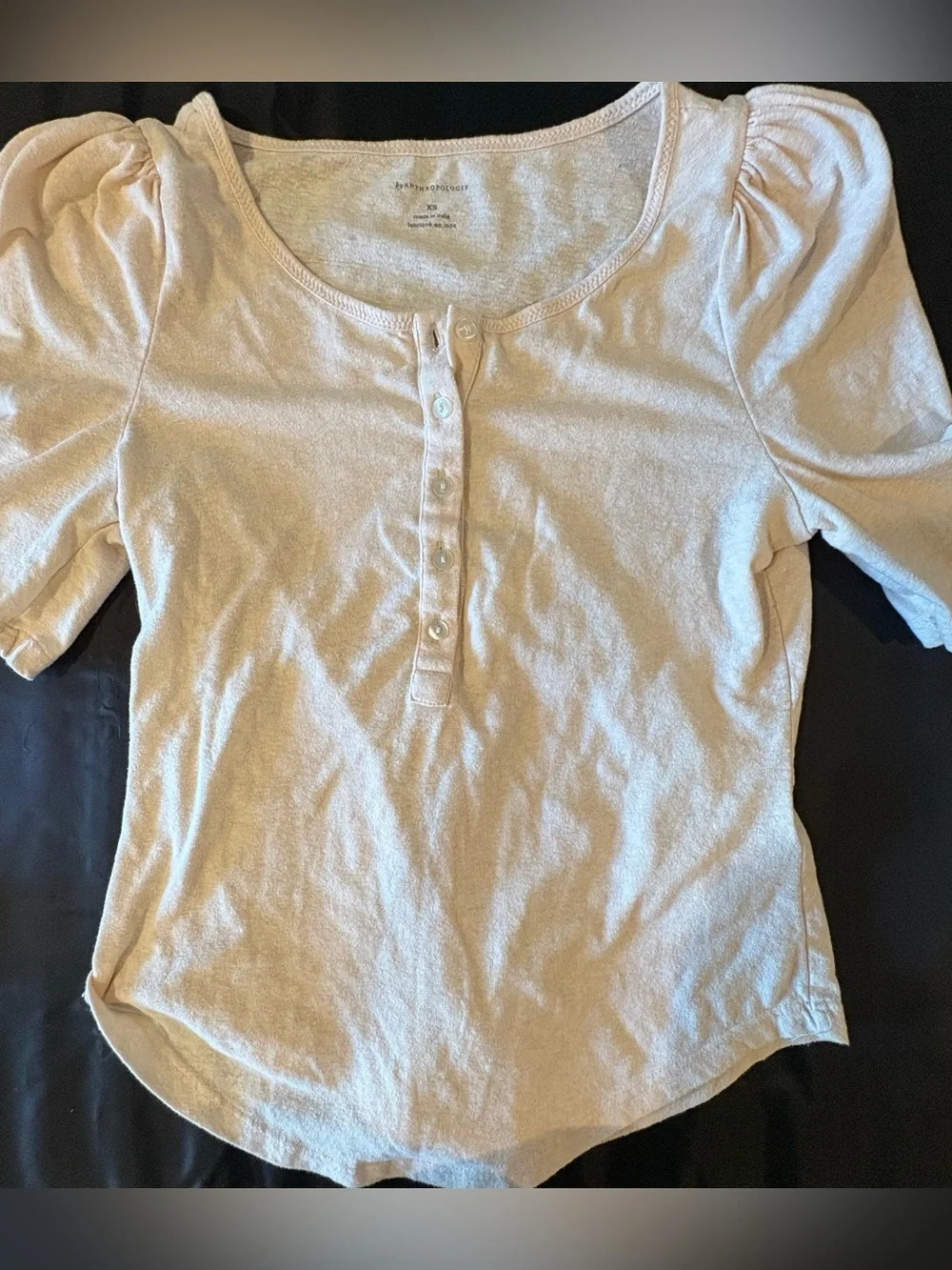 Anthropologie Puff Sleeve Henley size xs Linen Coquette Coastal Grandmother